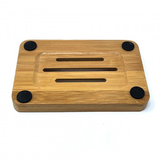 Natural Bamboo Wood Soap Dish With Non-Slip Mats